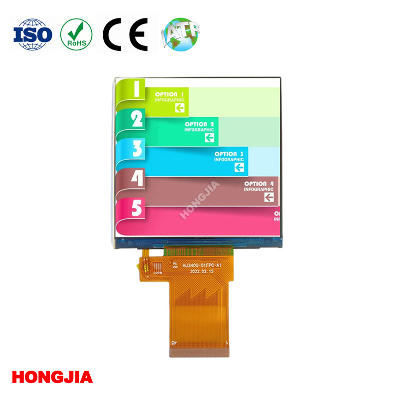 Tela LCD quadrada de 3,4 polegadas, resolução 480 * 480, interface RGB, 16/18/24 bits